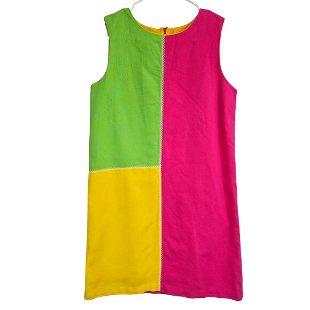 Copper‎ Key Girls 14 Colorblock Dress Patchwork 60s Retro Summer Pink Sleeveless